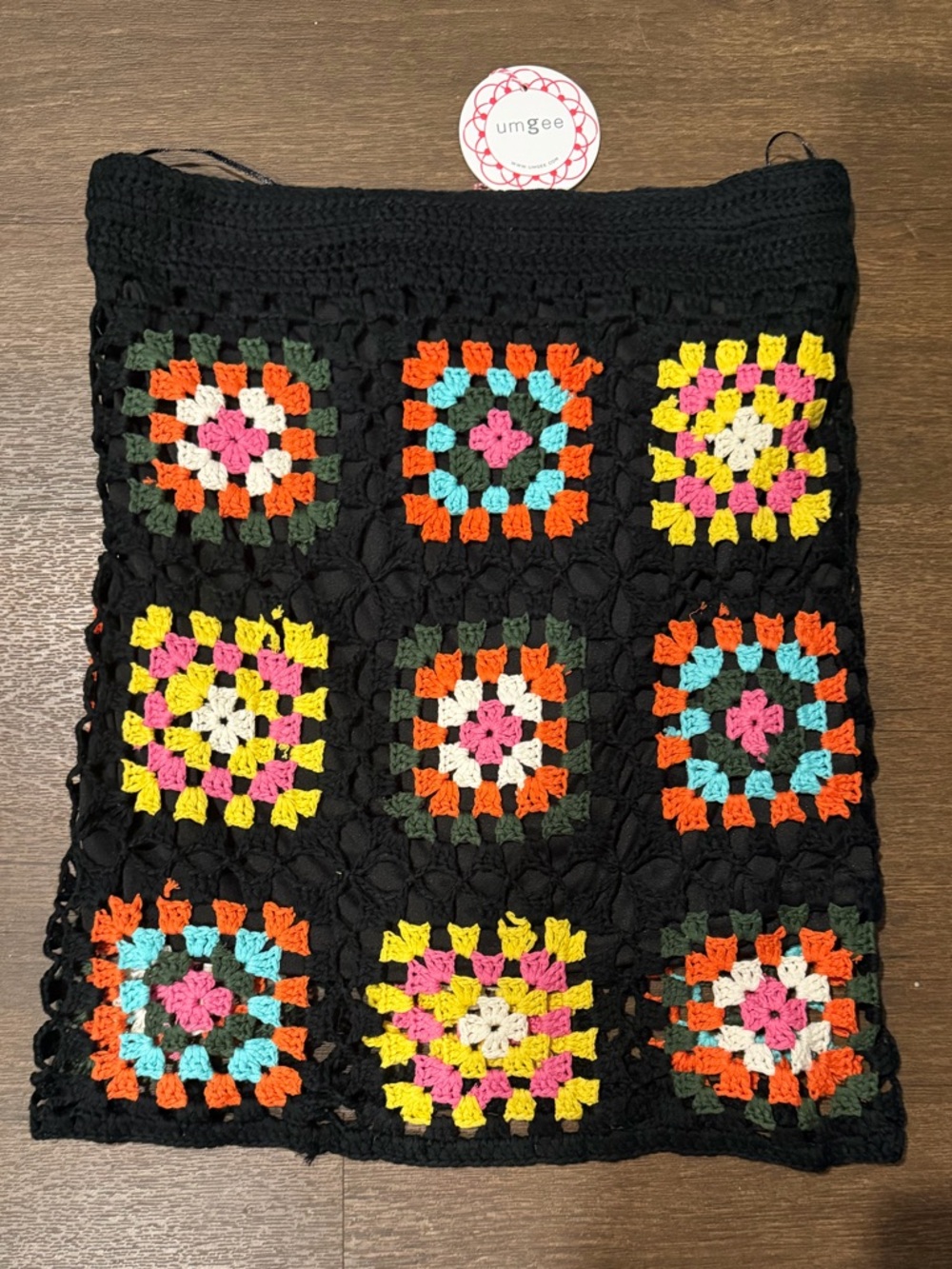 Umgee Crochet Granny Square Skirt NWT Large Boho Colorful Knit Mini Skirt - Picture 2 of 5